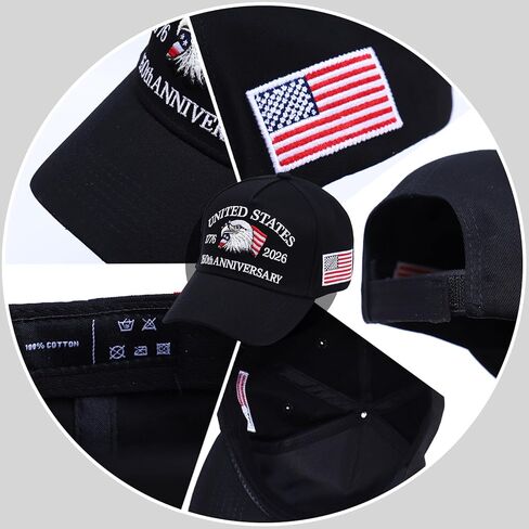 250th Anniversary Patriotic Baseball Cap (1776-2026) Embroidered USA Hat, Adjustable Unisex Bicentennial Gift in Saudi Arabia
