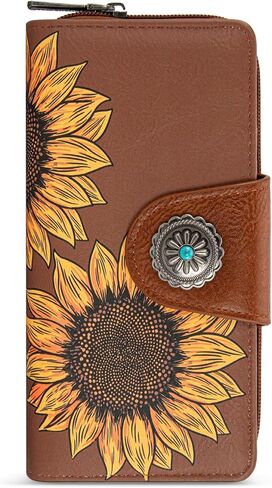 Montana West Women's Wallets Western Sunflower Wallet Women Large Capacity Credit Card Wallet Ladies Female Bifold Clutch Wallets with ID Window and Coin Purse in Saudi Arabia