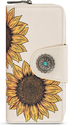 Montana West Women's Wallets Western Sunflower Wallet Women Large Capacity Credit Card Wallet Ladies Female Bifold Clutch Wallets with ID Window and Coin Purse in Saudi Arabia