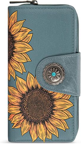 Montana West Women's Wallets Western Sunflower Wallet Women Large Capacity Credit Card Wallet Ladies Female Bifold Clutch Wallets with ID Window and Coin Purse in Saudi Arabia