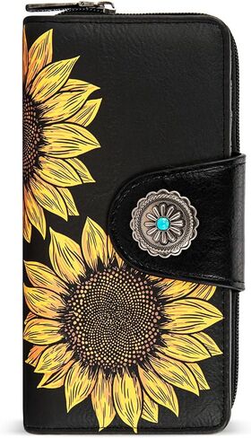 Montana West Women's Wallets Western Sunflower Wallet Women Large Capacity Credit Card Wallet Ladies Female Bifold Clutch Wallets with ID Window and Coin Purse in Saudi Arabia