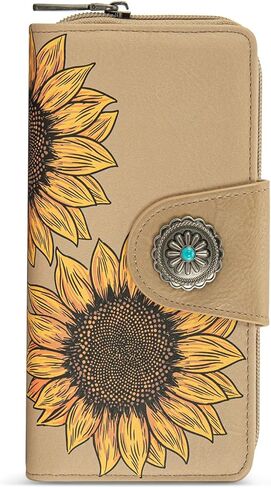 Montana West Women's Wallets Western Sunflower Wallet Women Large Capacity Credit Card Wallet Ladies Female Bifold Clutch Wallets with ID Window and Coin Purse in Saudi Arabia