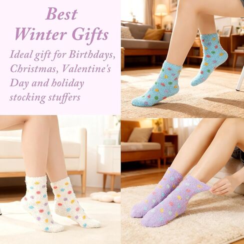 Geyoga 6 Pairs Fuzzy Slipper Socks for Women Coral Fleece Cozy Fluffy Warm Colorful Polka Dot Non‑shedding Home Sleep Socks Cute Winter Slipper Stockings for Valentine's Day Birthday Gifts in Saudi Arabia