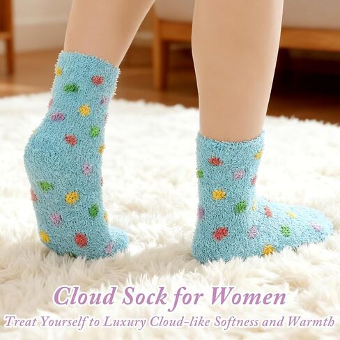 Geyoga 6 Pairs Fuzzy Slipper Socks for Women Coral Fleece Cozy Fluffy Warm Colorful Polka Dot Non‑shedding Home Sleep Socks Cute Winter Slipper Stockings for Valentine's Day Birthday Gifts in Saudi Arabia