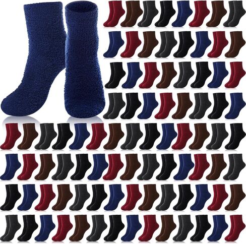 Hicarer 100 Pairs Fuzzy Socks Bulk Winter Warm Fluffy Sleeping Slipper Sock for Men Women Operation Christmas Items Gift Bulk in Saudi Arabia