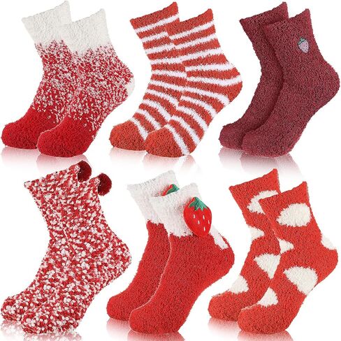 Ramede 6 Pairs Women Fuzzy Socks Fluffy Warm Soft Socks Slipper Gifts for Women Valentine's Galentine's Day in Saudi Arabia