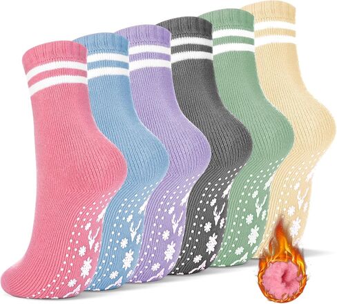 6 أزواج من الجوارب الحرارية الدافئة مع مقابض للنساء من Cuffbow جوارب شبشب للمستشفى غير قابلة للانزلاق لهدايا الشتاء للنساء in Kuwait