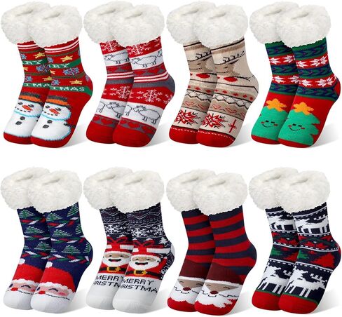 Suhine 8 Pairs Christmas Fuzzy Slipper Socks for Women Plush Coral Fleece Warm Non-slip Holiday Socks for Xmas Winter Gifts in Saudi Arabia