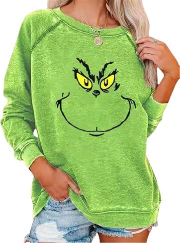 Women'S Christmas Sweatshirts Funny Christmas Sweatshirts Green Printed Crew Neck Pullover in Saudi Arabia
