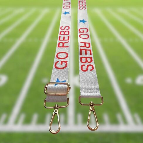 حزام محفظة منسوج قابل للتعديل من Lashicorn Go Rebs مقاس 25 بوصة - 48 بوصة قابل للتعديل باللون الأبيض والأحمر والأزرق مع أجزاء صلبة ذهبية بعرض 1.5 بوصة لكرة القدم الجامعية ميسيسيبي كلير باج ستاديوم معتمد in Saudi Arabia