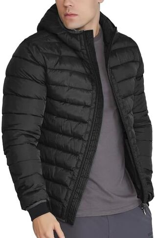 Flygo Mens Lightweight Puffer Jacket Hooded Insulated Winter Jackets Water Resistant Down Bubble Puffy Coats in Saudi Arabia