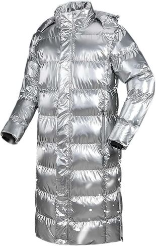 Men Women Down Long Quilted Coat, Puffer Jacket Windproof Quilted Down Parkas with Hood(Sliver,8XL-8XLarge) in Saudi Arabia