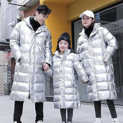 Men Women Down Long Quilted Coat, Puffer Jacket Windproof Quilted Down Parkas with Hood(Sliver,8XL-8XLarge) in Saudi Arabia