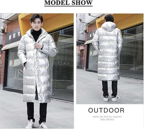 Men Women Down Long Quilted Coat, Puffer Jacket Windproof Quilted Down Parkas with Hood(Sliver,8XL-8XLarge) in Saudi Arabia
