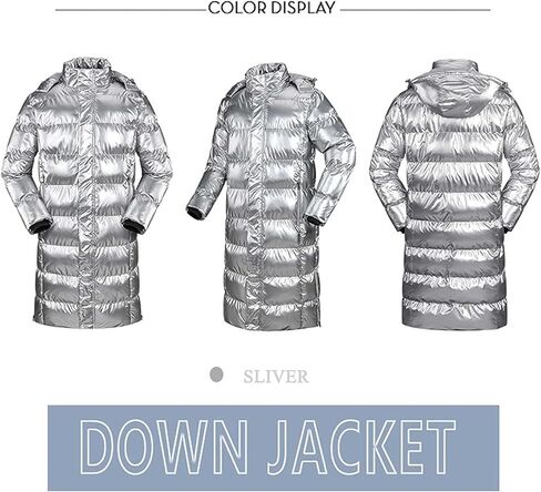 Men Women Down Long Quilted Coat, Puffer Jacket Windproof Quilted Down Parkas with Hood(Sliver,8XL-8XLarge) in Saudi Arabia