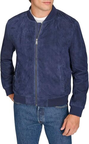 Cole Haan mens Ribbed Knit Collar Suede Jacket in Saudi Arabia