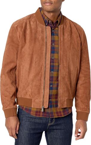 Cole Haan mens Ribbed Knit Collar Suede Jacket in Saudi Arabia