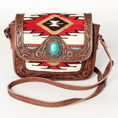 American Darling Messenger Hand Tooled Saddle Blanket Genuine Leather Western Women Bag Handbag Purse | Cute in Kuwait