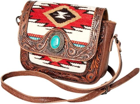 American Darling Messenger Hand Tooled Saddle Blanket Genuine Leather Western Women Bag Handbag Purse | Cute in Kuwait