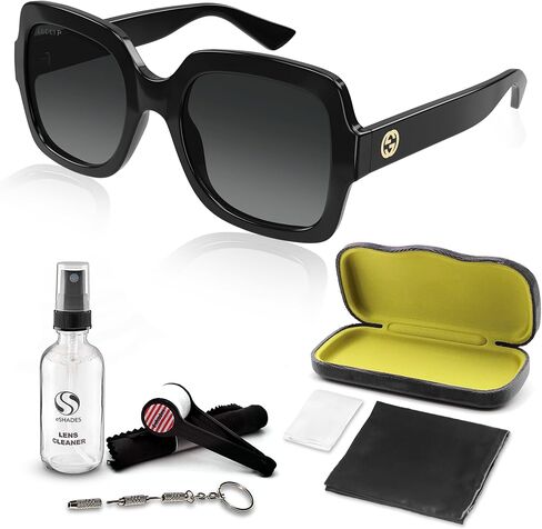 Gucci GG1337S GG Interlocking Logo Square-Shaped Polarized Sunglasses for Women – Includes Luxury Eyewear Kit – BLACK Frame with GREY Lens in Saudi Arabia