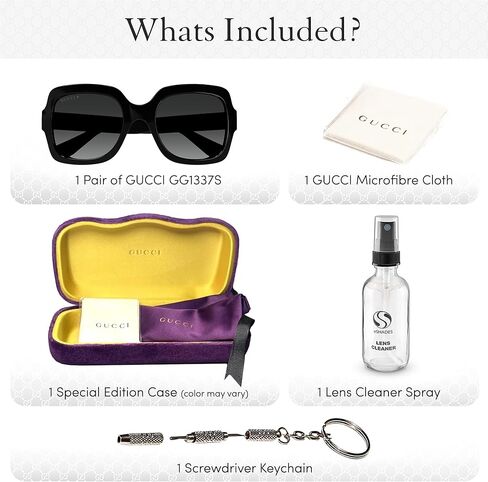 Gucci GG1337S GG Interlocking Logo Square-Shaped Polarized Sunglasses for Women – Includes Luxury Eyewear Kit – BLACK Frame with GREY Lens in Saudi Arabia