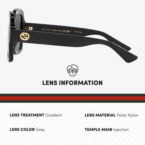 Gucci GG1337S GG Interlocking Logo Square-Shaped Polarized Sunglasses for Women – Includes Luxury Eyewear Kit – BLACK Frame with GREY Lens in Saudi Arabia