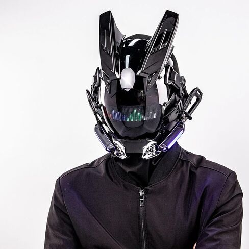CosTribe الشرير قناع خوذة للكبار مستقبلية Techwear خوذة هالوين تأثيري قناع تنكري رائع ملحق مع مصباح LED in Kuwait