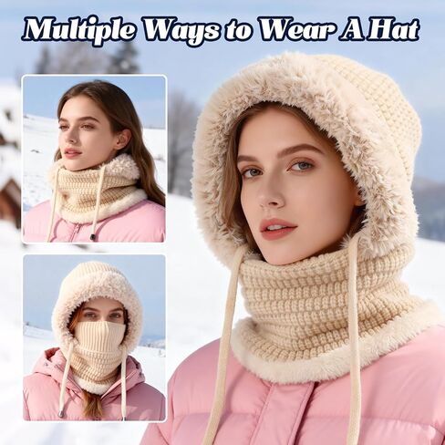 3 in 1 Beanie Hat with Scarf and Mask,Beanie Hat for Women,Winter Warm Knitted Ski Scarf&Mask Set,Face Cover&Neck Gaiter(1pc) in Saudi Arabia