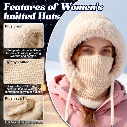 3 in 1 Beanie Hat with Scarf and Mask,Beanie Hat for Women,Winter Warm Knitted Ski Scarf&Mask Set,Face Cover&Neck Gaiter(1pc) in Saudi Arabia
