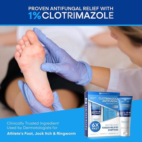 مجموعة كريم وصابون علاج مضاد للفطريات من هيرمون كلوتريمازول: كريم مضاد للفطريات لقدم الرياضيين، وحكة اللعب، والقوباء الحلقية مع صابون مضاد للفطريات - يخفف من الحكة والحرقان - أنبوب 57 جم / لوح 113 جم in Kuwait
