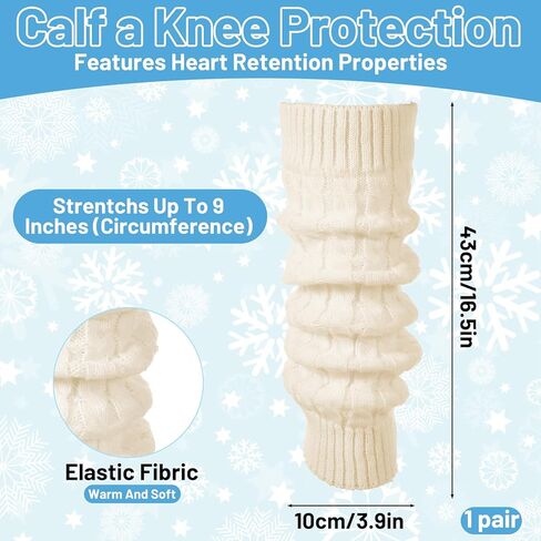 Women Fleece-Lined White Leg Warmers, Double Layer Thermal Protection Leg Warmers, Knit One Size Fits Most Legs Shapes in Saudi Arabia