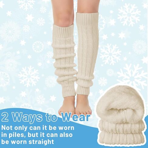 Women Fleece-Lined White Leg Warmers, Double Layer Thermal Protection Leg Warmers, Knit One Size Fits Most Legs Shapes in Saudi Arabia
