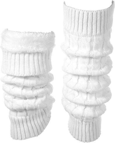 Women Fleece-Lined White Leg Warmers, Double Layer Thermal Protection Leg Warmers, Knit One Size Fits Most Legs Shapes in Saudi Arabia