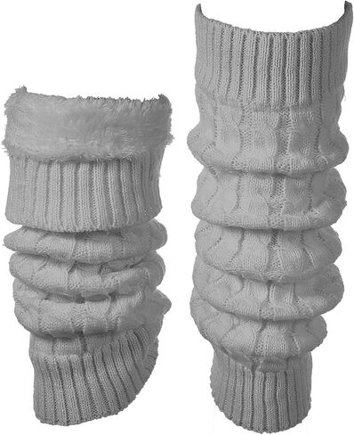 Women Fleece-Lined White Leg Warmers, Double Layer Thermal Protection Leg Warmers, Knit One Size Fits Most Legs Shapes in Saudi Arabia