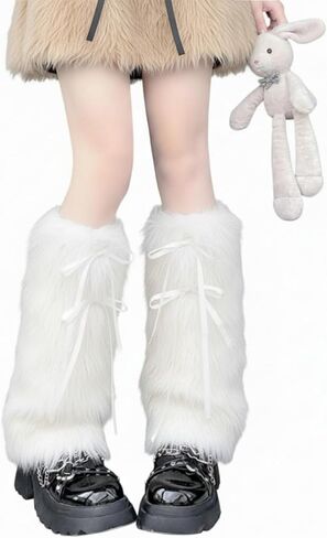 Women's Fuzzy Leg Warmers With Ribbon Bow knot Winter Y2k Soft Furry Sleeve Socks Boot Cuffs Covers For Party in Saudi Arabia