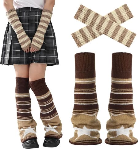 Y2K تدفئة الساق، تدفئة الذراع بأكمام طويلة بدون أصابع، جوارب Kawaii طويلة متماسكة Goth Harajuku Y2k إكسسوارات للنساء الفتيات (كاكي) in Kuwait