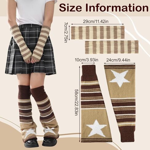 Y2K تدفئة الساق، تدفئة الذراع بأكمام طويلة بدون أصابع، جوارب Kawaii طويلة متماسكة Goth Harajuku Y2k إكسسوارات للنساء الفتيات (كاكي) in Kuwait