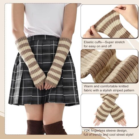 Y2K تدفئة الساق، تدفئة الذراع بأكمام طويلة بدون أصابع، جوارب Kawaii طويلة متماسكة Goth Harajuku Y2k إكسسوارات للنساء الفتيات (كاكي) in Kuwait