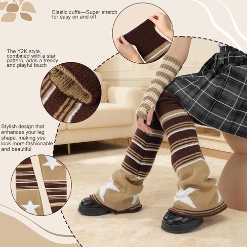 Y2K تدفئة الساق، تدفئة الذراع بأكمام طويلة بدون أصابع، جوارب Kawaii طويلة متماسكة Goth Harajuku Y2k إكسسوارات للنساء الفتيات (كاكي) in Kuwait