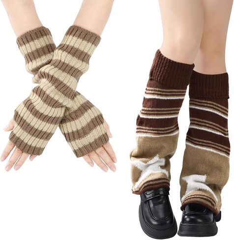 Y2K تدفئة الساق، تدفئة الذراع بأكمام طويلة بدون أصابع، جوارب Kawaii طويلة متماسكة Goth Harajuku Y2k إكسسوارات للنساء الفتيات (كاكي) in Kuwait