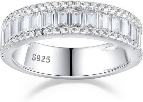 925 Sterling Silver Wedding Band Emerald Cubic Zirconia Rings for Women Engagement Bridal Eternity Size 5-10 in Saudi Arabia