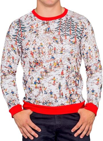 سترة Mad Engine Where's Waldo Santa Sleds Snow Mountain بأكمام طويلة باللونين الأحمر والأبيض in Saudi Arabia