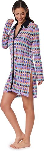 Profile by Gottex Retro Riviera Netted Crochet Buttoned Tunic Cover-Up - Collared Tunic, Front Button Closure, Side Slits in Saudi Arabia