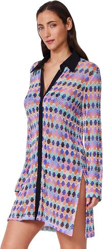 Profile by Gottex Retro Riviera Netted Crochet Buttoned Tunic Cover-Up - Collared Tunic, Front Button Closure, Side Slits in Saudi Arabia