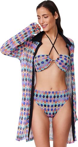 Profile by Gottex Retro Riviera Netted Crochet Buttoned Tunic Cover-Up - Collared Tunic, Front Button Closure, Side Slits in Saudi Arabia