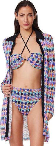 Profile by Gottex Retro Riviera Netted Crochet Buttoned Tunic Cover-Up - Collared Tunic, Front Button Closure, Side Slits in Saudi Arabia