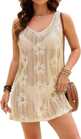 Blooming Jelly Women Crochet Coverups Floral Knitted Beach Dress Sleeveless Swimsuit Cover up in Saudi Arabia
