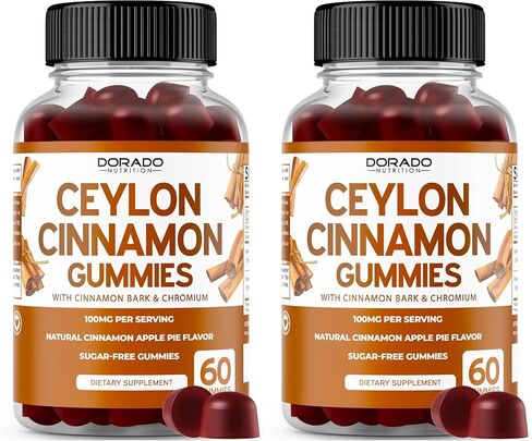 Sugar-Free Ceylon Cinnamon Gummies (2,000mg) Premium Cinnamon Supplements with Ceylon, Bark, & Chromium - Ceylon Cinnamon Complex - 60 Cinnamon Chromium Supplements - Vegan - Gluten-Free - USA MADE in Saudi Arabia