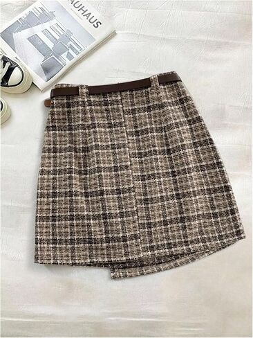 Verdusa Women's Gingham Plaid Wrap Skirt Vintage Short Skirts with Belt in Saudi Arabia