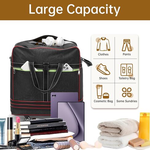 Foldable Duffel Bag,Large Expandable Rolling Travel Duffle Bag with Wheels Waterproof Collapsible Luggage Carry on Duffel Bag with Wheels and Handle, Black in Saudi Arabia